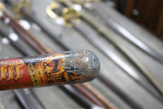 A Victorian Hertfordshire Constabulary truncheon, painted gilt Royal Arms, crest and S & N, H.C., 1849, length 39.5cm